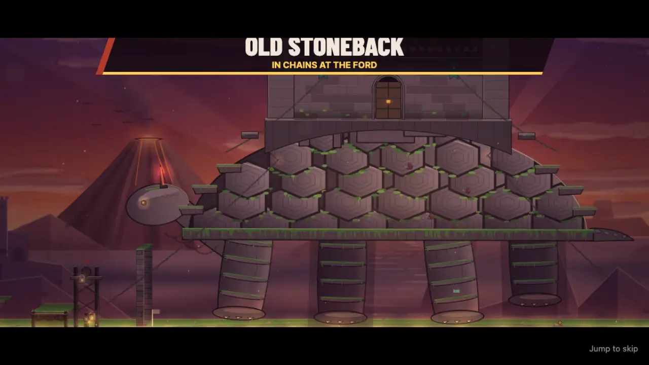 Old Stoneback in chains at the Ford